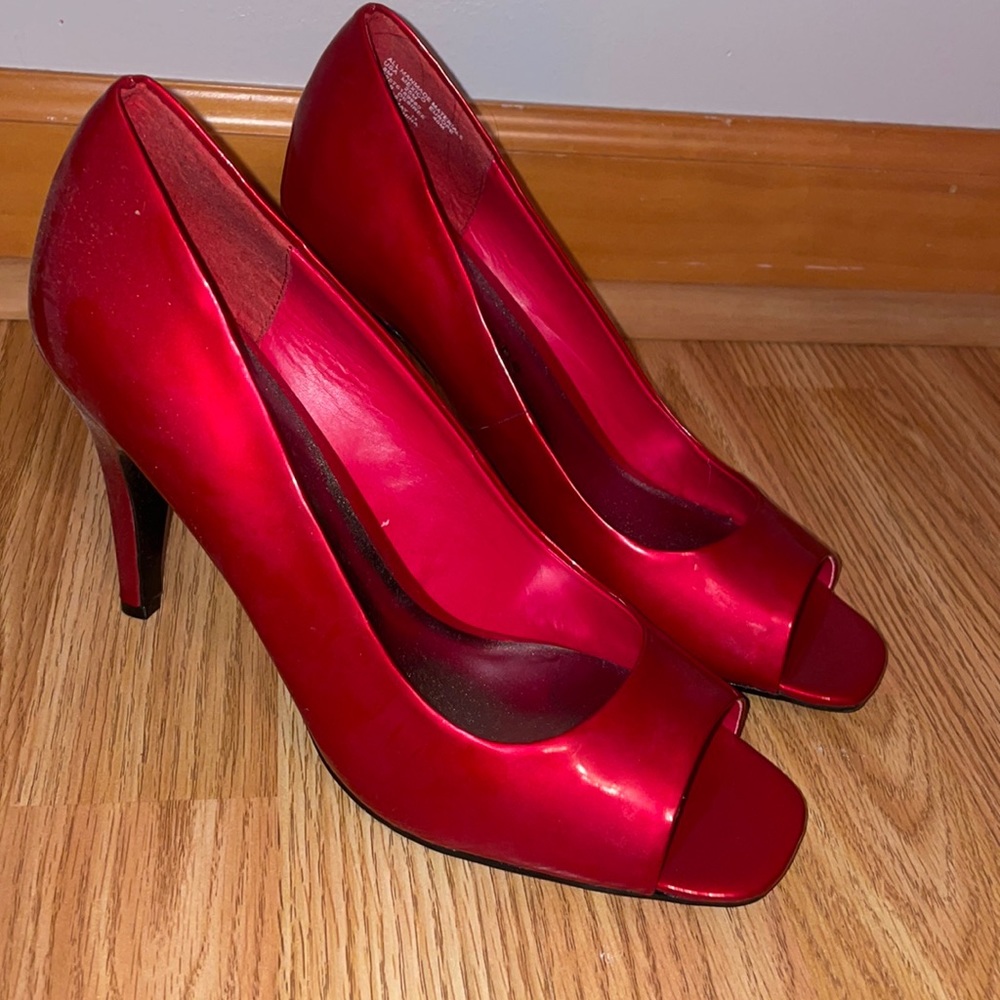 Red open toe heels